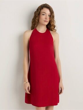 Quince Lightweight Crepe Midi Halter Dress in Ruby Red Size Medium 332